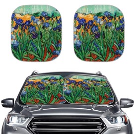 Generic 2-Piece Car Windshield Sun Shade Van Gogh Iris Durable 240T Polyester Sun Shield for Front Window Protection Foldable Automotive Interior Accessories for UV Protection, Medium