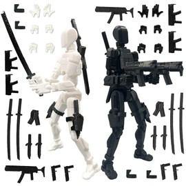 T13 Action Figure Set (Assembly Completed), 3D Printed Multi-Jointed, Titan 13 Action Figures, Multi-Articular Lucky Mobile Robot Nova T-13,Desktop Decorations for Game Lovers Toys (Black/White)