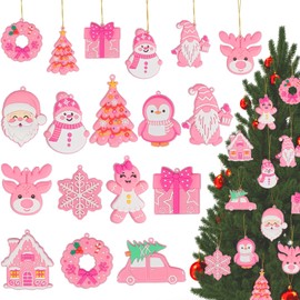 Pink Christmas Ornaments for Tree Decorations–12pcs PVC Pastel Pink Ornaments for Christmas Tree Decor