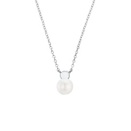 s.Oliver 2034411 Women's Necklace with Pendant 925 Sterling Silver with Freshwater Cultured Pearl 42 + 3 cm Silver Comes in Jewellery Gift Box, Silver, None
