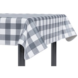 Sorfey - Mantel de vinilo con parte trasera de franela, rectangular de 60 x 120 pulgadas, resistente al agua, fácil de limpiar, diseño gris a cuadros