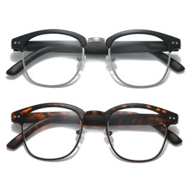 JOLLYNOVA Mens Premium Progressive Reading Glasses, Fashion Half Frame Blue Light Blocking Computer Multifocus Readers (2 Pack Black & Tortoise, 2.5, Diopters)