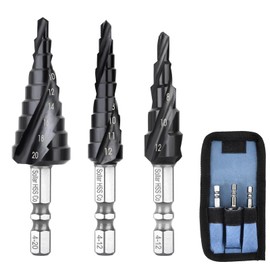 Sollar Step Drill, Set of 3, Hexagonal Shank, Bamboo Shoot Drill, Spiral Drill, TiAlN Nitride, Titanium Coating, HSS Ultra Hardness, Helix, Spiral (0.16 - 0.8 inches (4 - 20 mm), 9 Steps, 0.1 - 0.5