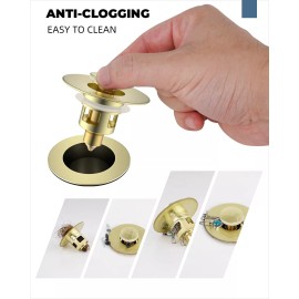 Hibbent Upgraded All Metal Pop Up Sink Drain Stainer,Univer - Brushed Gold