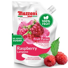 Mazzoni - Raspberry Puree, 100% Pure Raspberries, Just Fruit, No Sugar Added, Real Fruit for Smoothies, Drinks, Cocktails, Fruit Juice - 2.2 lb Convenient Pouch, Made in Italy