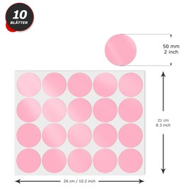 YIKIADA Pink Color Stickers, 2 inches (50 mm), 200 Pieces, Round Stickers, Removable Stickers, Stickers, 10 Sheets, Cute Label Stickers, Office Supplies, Office Use, Round Stickers
