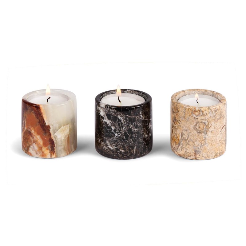 Set of 2 Black Marble Tea Light Holders – 2"