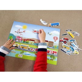 GRANDLMOON Magnetic Portable Playboard Cars Planes Boats Airport Country Farm Vehicles (39 Pcs)