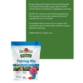 Burpee, 9 Quarts | Premium Organic Potting Natural Soil Mix Food Ideal for Container Garden-Vegetable, Flower & Herb Use for Indoor Outdoor Plant