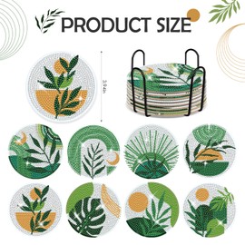 INCOK Boho Diamond Art Coasters - 8 Pcs DIY Green Plant Diamond Painting Coasters Kits with Holder for Drinks Coffee Aesthetic Gem Art Crafts Supplies Birthday Easter Gift for Beginners Adults
