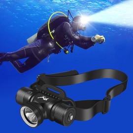 BIKACU LED Diving Headlamp 1500 Lumens Professional Dive Light 60 Meters Underwater Flashlight for Diving, 5 Modes IPX8 Waterproof Scuba Safety Headlight for Snorkeling, Spearfishing, Caving