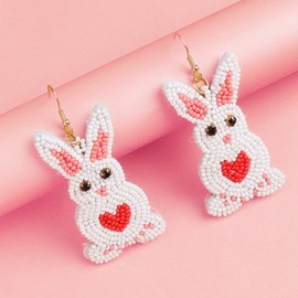Easter Earrings for Women Beaded Bunny Earrings Easter Bunny Dangle Earring Rabbit Carrot Earrings for Girls （Bunny）