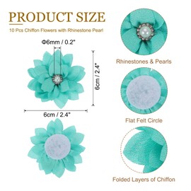 PATIKIL 2.4" Fabric Brooches Flowers, 10 Pcs Fabric Flowers for Brooch Pin Sewing Fabric Appliques Headband Embellishments with a Pearl for DIY Craft Wedding Decor, Lake Blue