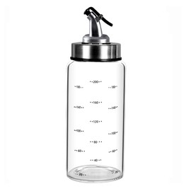 BangBoom7 OZ Glass Olive Oil Dispenser, Mini Vinegar Bottles for Kitchen, Short Liquid Cooking Cruet with Leak Proof Cap, Pour Spout, Scale Mark, Wide Caliber For Easy Clean (200ml Oil)