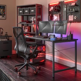 CubiCubi Computer Desk 47" Study Writing Table for Home Office, Modern Simple Style PC Desk, Black Metal Frame, Modern Black