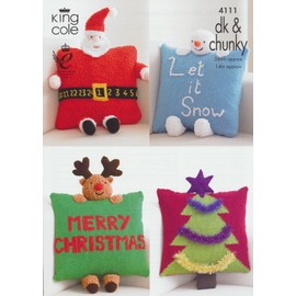 King Cole DK & Chunky Christmas Cushion Knitting Pattern Santa Rudolph Snowman Christmas Tree by King Cole - King Cole Patterns