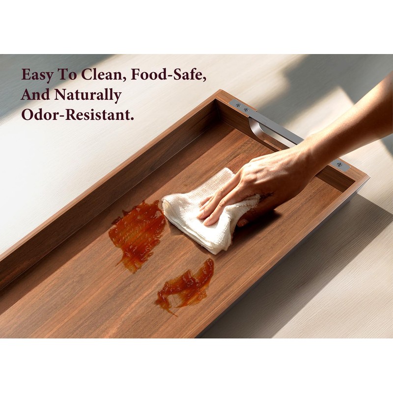 Dofira Large Acacia Wood Serving Tray with Metal Handles -