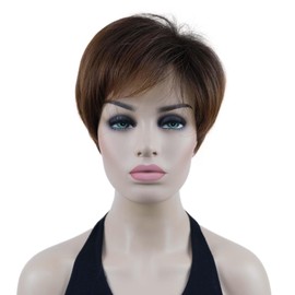 Lydell 8" Short Straight Women Wigs Heat Resistant Synthetic Hair Cosplay Daily Party Wig for Women Natural (2T30 Black Auburn Mix)