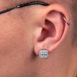 Morf Jewelry Men's Real Solid 925 Sterling Silver Baguette CZ Hip Hop Earrings Screw Back