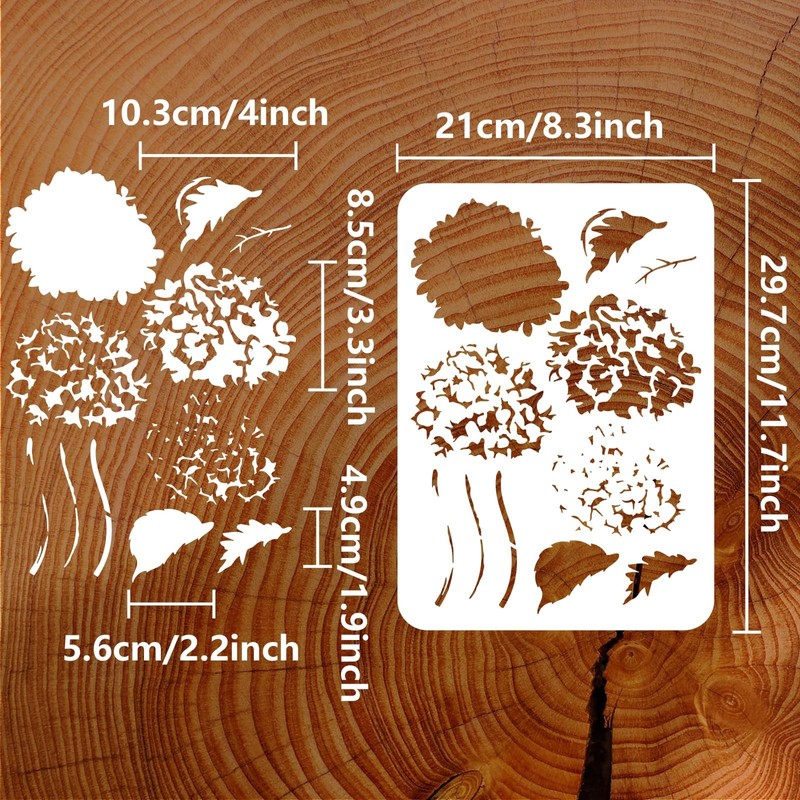 FINGERINSPIRE Layered Hydrangea Pattern Painting Stencil 8.3x11.7inch Hydrangea Flower Drawing