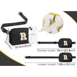 COSHAYSOO Small Initial Waist Fanny Pack Belt Bag with Chenille Letter Patch for Grandson Big Litter Boy Traveling Running Christmas Birthday Gifts, Mini Preppy Fashion Crossbody Pouch Black (R)