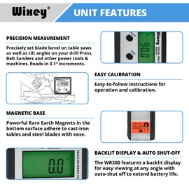 Wixey WR300 Digital Angle Finder Gauge with Magnetic Angle Finder Base and Backlit Digital Display Angle Ruler - 180 Degree Digital Electronic Level Accessory for Woodworking Tools