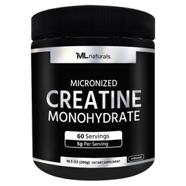 ML Naturals Micronized Creatine Monohydrate 200 Mesh Powder 300g (10.5oz), 60 Serving, Pure & Unflavored, Vegan, Gluten Free, Non-GMO, NSF-Certified & cGMP-Compliant Facility, Third-Party Lab Tested