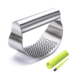 GuDoQi Garlic Press Rocker, Stainless Steel Garlic Mincer Garlic Crusher, Garlic Chooper with Peeler and Scraper Brush, Garlic Press with Ergonomic Handle, Innovative Kitchen Gadgets
