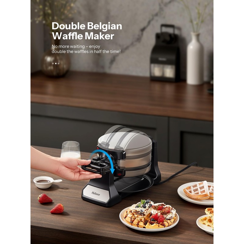 Belgian Waffle Maker, Classic Rotating Waffle Iron with Nonstick Plates,