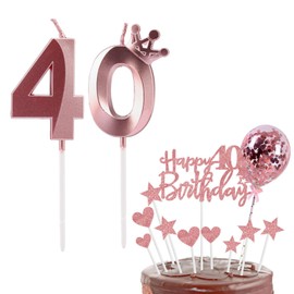 Bolosa Geburtstagskerzen Zahlen 40, Happy Birthday Tortendeko 40. Geburtstag Deko, Tortendeko 40 Geburtstag Frau Mann, Kerzen Geburtstag für Geburtstagsdeko (Roségold 40)