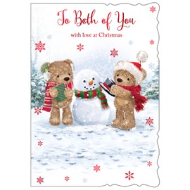 To Both of You Christmas Card - Santa Bears, Snowman & Red Foil 7x5.25"