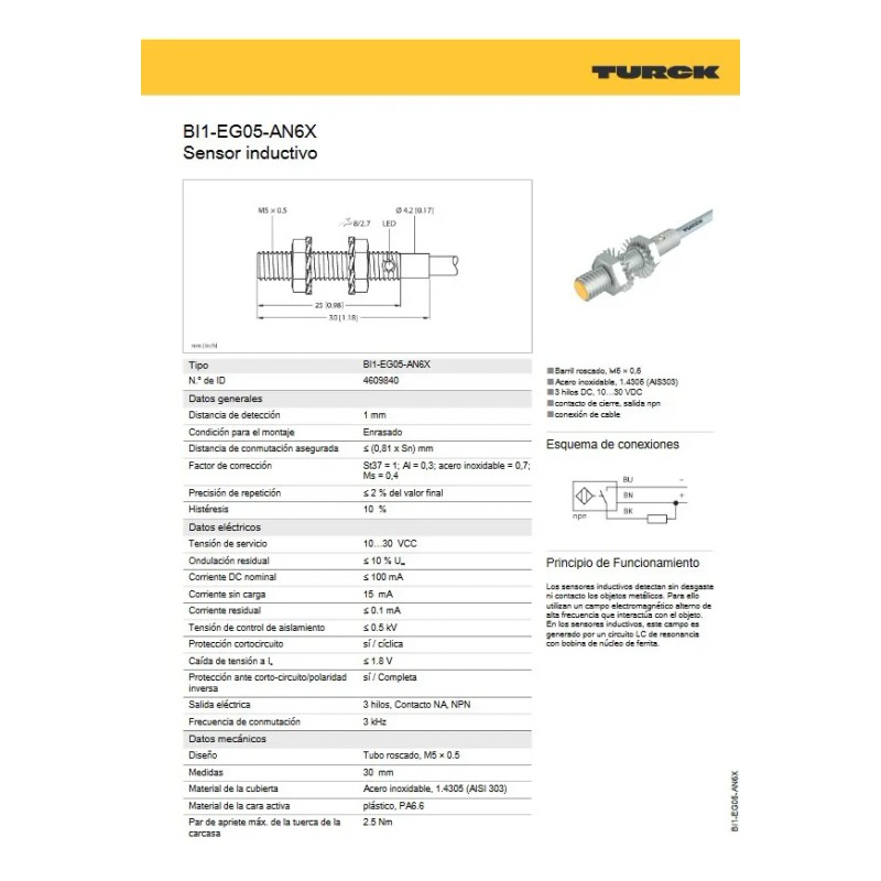 Sensor Inductivo De Proximidad Turck Bi1-eg05-an6x