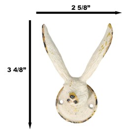 Ebros Gift Rustic Antique White Pewter Metal Cottage Bunny Rabbit Hare Wall Hook Decor Sculpture Fairy Tale Nursery Rhymes Leash Hat Coat Organizer Decor (2)
