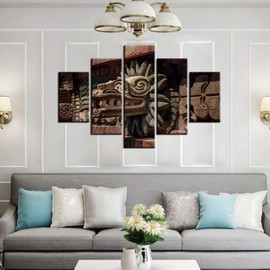 Aztec Decor for Home Mayan Serpent God Pictures Religion Symbol Paintings Git 5 Piece Canvas Wall Art HD Prints Abstract Artwork Gallery-Wrapped Framed Ready to Hang in Living Room(60''W x 40''H)