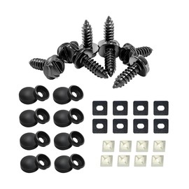 KHGUZ Anti Theft Car License Plate Screws Kit, Rustproof Stainless Steel Auto Tag Plate Mounting Hardware, Anti-Rattle M6 Front Rear Frame Holder Fasterner Nut, Universal for SUV, Truck (Black/Set C)