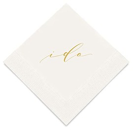 Weddingstar 3-Ply Gold Foil Cocktail Napkins White - I Do