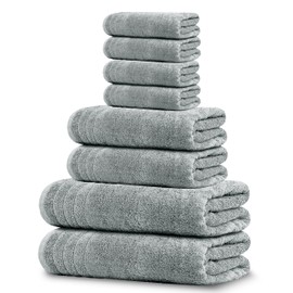 Tens Towels Pack of 8 Towels Set, 2 Extra Large Bath, 2 Hand, 4 Washcloths, 100% Cotton, Lighter Weight, Quicker to Dry, Super Absorbent, Perfect for Bathroom, Cool Grey