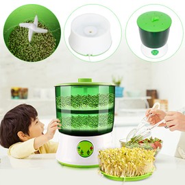 YIYIBYUS Multifunctional Bean Seed Sprouts Machine, Double Layer Fully Auto Bean Sprouter,110V Green Arge-Capacity Sprouting Seedling Machines,ABS Plastic Save Electricity for Every Home Use