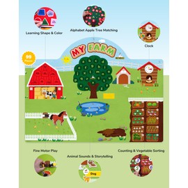 CHEFAN 99 Pcs Farm Animals Felt Story Board Set, 3.9 Ft Preschool Farmhouse Barnyard Theme Flannel Board Storytelling Early Learning, Interactive Wall Hanging Play Set for Toddlers Kids Children