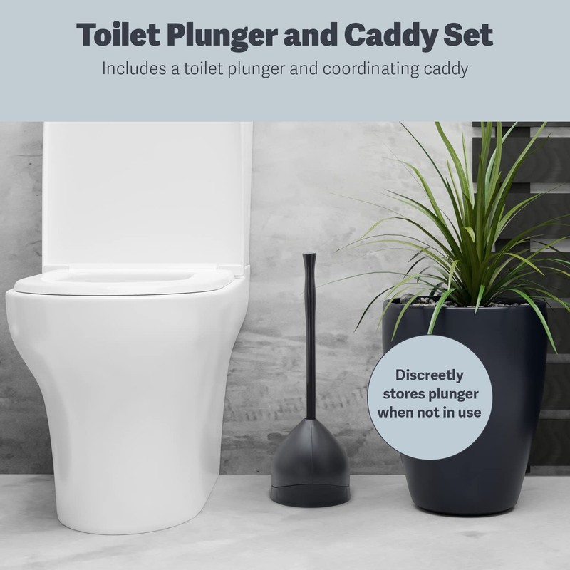 Casabella Toilet Plunger and Hideaway Caddy Combo for Bathrooms, 2-Piece