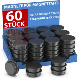 Reorda REORDA® Magnete für Magnettafel stark - 60x Starke Magnete für Whiteboard, Pinnwand, als Kühlschrank Magnete & Tafelmagnete stark haftend, Magnete rund - Schwarz