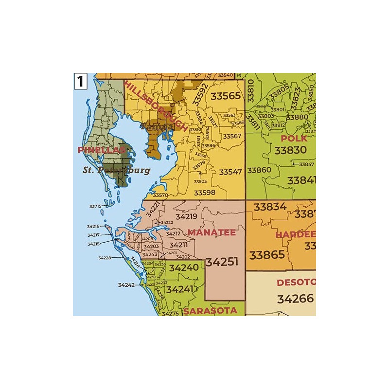 Florida ZIP Code Map with Counties - Standard - 36"