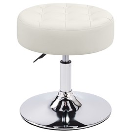 Furniliving PU Leather Makeup Ottoman Stool, 16.5" to 20.5" Height Adjustable Swivel Vanity Stool Round Ottoman Chair for Living Room Bedroom Entryway, IvoryWhite