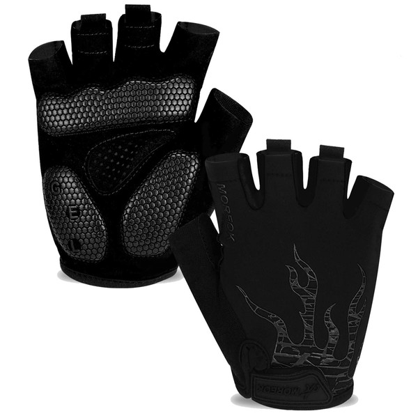 MOREOK Cycling Gloves Bike Gloves for Men/Women-[Breathable Anti-Slip 5MM Gel Pad] Biking Gloves Half Finger Road Bike MTB Bicycle Gloves-050-BLACK-L