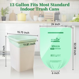 ECOLipak 13 Gallon Compostable Trash Garbage Bags, 50 Count (1 Roll) Biodegradable Heavy Duty Bathroom Kitchen Trash Bags for Home/Office, US BPI ASTM D6400 and OK Compost Home Certified