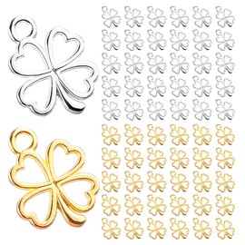 Cosswe Clover Pendants, 60 Pieces Lucky Charm Four Leaf Clover Pendant Metal Necklaces Accessories DIY Craft Jewellery Ornaments Car Key Chain Lucky Key Chain, Alloy Steel