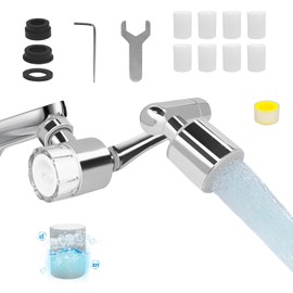 Splash-proof Sink Faucet Extender with Water Filter,Reduce Chlorine,1080° Rotating Tap Aerator,2 Modes Spray Attachment for kitchen/Bathroom/Toddlers,Lead-Free Solid Brass, 8pcs Replacement Filter