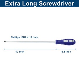 Kyuionty 12-Inch Extra Long Phillips Screwdriver, PH2 Magnetic Tip Cross-head Screwdriver with Blue Rubber Handle (6x300mm)