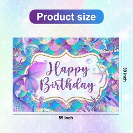 WODJR Mermaid Birthday Backdrop Mermaid Party Decorations Mermaid Backdrop Mermaid Birthday Banner Mermaid Happy Birthday Backdrop Mermaid Background for Mermaid Party Supplies Mermaid Birthday Decor