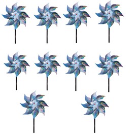 10Pack Reflective Pinwheels for Garden and Yard Decoration - Outdoor Bird Repellent Wind Spinner for Patio, Lawn, Farm Silver Wind Direction Indicator for Birds Animal Deterrent (Polka Dot)
